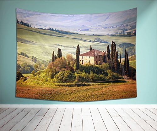 Avamam Tapestry Wall Art Tuscan Decor Collection Tuscany Seen From Stone Ancient Village Of Montepulciano Italy Photography Accessories Green Wall Hanging For Bedroom Living Room Dorm Size-90"Wx60"H
