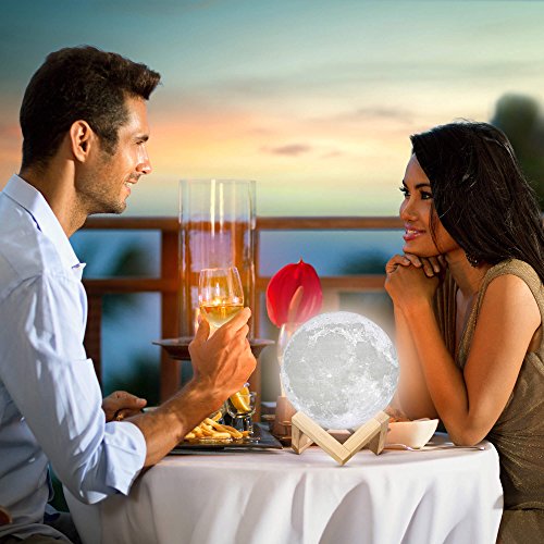 Moon Lamp Moon Light 3D Moon Lamp with Timer - Seamless - 3 Color Moon Night Light with Stand - Mood Lamp Book, Globe, Cool Lamp, USB Charging, with Wooden Stand, Box, Kids, Moonlight LED, 5.9 in - Thumbnail 3