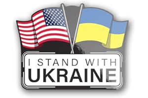 KCD Ukraine Decal Sticker - Window Car Bumper Laptop Cup Wall (I Stand with Ukraine Flags- 2 Pack)
