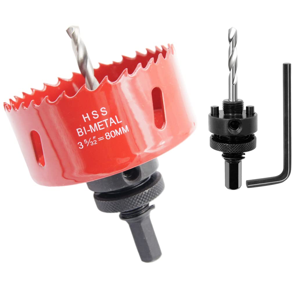 Laiwei 80mm Hole Saw, Drill Bit, LAIWEI A2 Hole Saw Heavy Duty Arbor Hole Cutter for Drilling Wood, Thin Sheet Metal, Aluminum Profile, PVC and Other Materials, Electric Drill Tool(3-5/32''80mm)