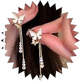 Aneneiceera Vintage Acrylic Butterfly Crystal Earrings Gold Crystal Dangle Earrings Long Linear Rhinestone Earrings Wedding Cz Chain Drop Earrings Jewelry for Women