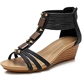 FRALOSHA Wedge Sandals for Women Open Toe Casual Summer Roman High Heel Breathable Beach Sandals
