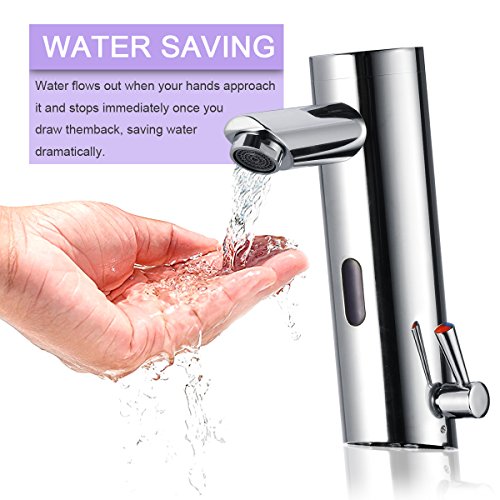 Rxlife Deck Mount Automatic Sensor Touchless Faucet with Temperature Control Hands-Free Handle Chrome Single Hole Straight Spout Bar Faucet Lavatory Plumbing Fixtures Bathtub Hot & Cold Mixer Taps