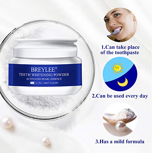 Teeth Whitening Powder BREYLEE Teeth Brightening Powder with Pearl Essence, Baking Soda for Removing Stain Caused by Coffee Wine Smoking Whitening Yellow Teeth Keeping Oral Fresh(30g, 1.05 oz)