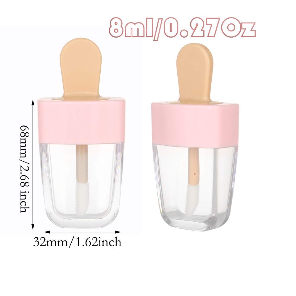 RONRONS 6 Pieces 8ml/0.27Oz Pink Ice-cream Shaped Lip Gloss Tube Containers with Rubber Plugs Empty Clear Mini Refillable Lip Liquid Oil Balm Bottles DIY Cosmetic Sample Bottle : Beauty