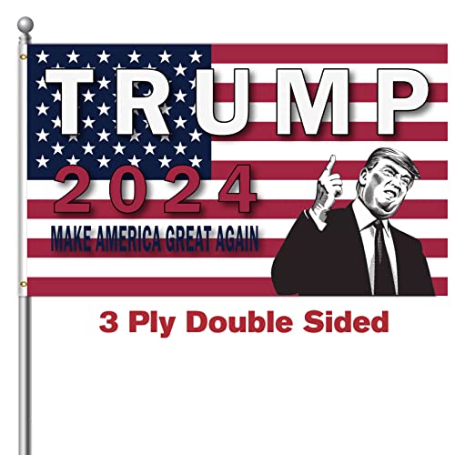 Trump 2024 Flag Double Sided 3x5 Make America Great Again Take American Back Double Sided 3ply Heavy Duty Polyester Anti-UV Fading Donald Trump 2024 Flag with 2 Brass Grommets 4 Rows Stitched Suitable for Indoor and Outdoor Decoration