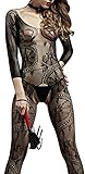 The Victory of Cupid Women's Sexy Fishnet Floral Crotchless Bodysuits Suspender Bodystocking, Black, OS