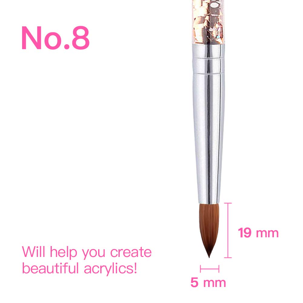 Beetles Acrylic Nail Brush Pure Kolinsky Hair Bristles Acrylic Nails Oval Crimped Shaped Nail Art Brush for Acrylic Powder and Poly Nail Extension Gel Manicure #8: Beauty