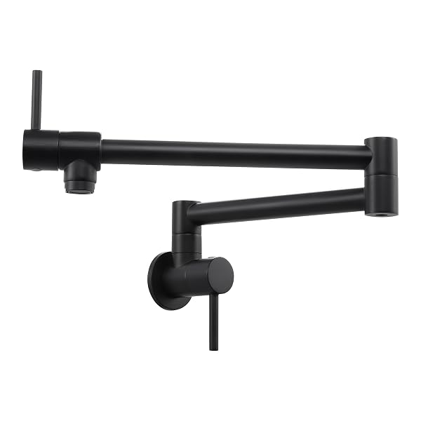 KES POT FILLER FOLDING KITCHEN FAUCET DOUBLE JOINT SWING ARM SINK FAUCET ARTICULATING WALL MOUNT TWO HANDLE SINGLE HOLE, MATTE BLACK, CUPC NSF CERTIFIED LEAD-FREE, KN926LFF18-BK