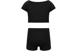 iiniim Kids Girls 2 Piece Dance Sports Outfit Top with Shorts Set for Gymnastics Leotard Dancewear Swimwear Activewear
