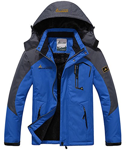 JINSHI Men's Mountain Waterproof Fleece Ski Jacket Windproof Rain Jacket (Blue,M)
