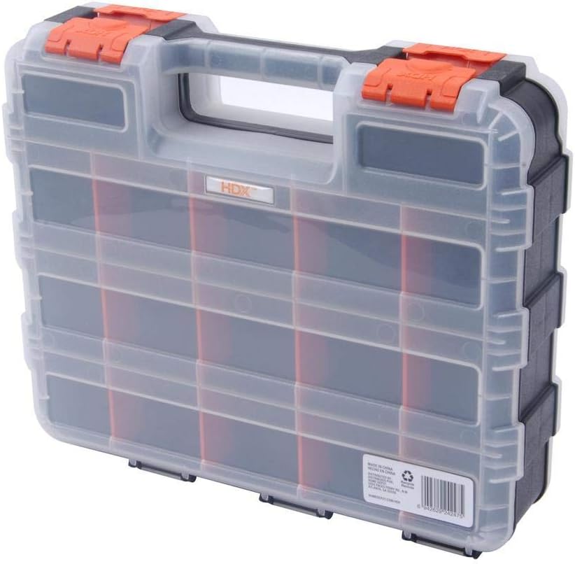 HDX 320028 34-Compartment Double Sided Organizer with Impact Resistant Polymer and Customizable Removable Plastic Dividers, Black/Orange - - 
