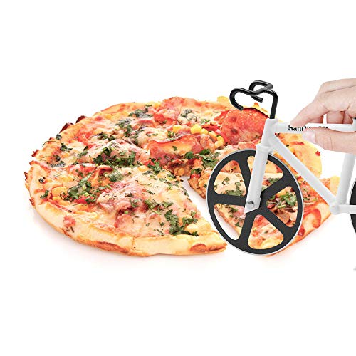 Bicycle Pizza Cutter Wheel,Bike Pizza Slicer Dual Stainless Steel Non-stick Cutting Wheels With a Stand best for Holiday Vacation Housewarming Cool Kitchen Gadget Cool Men's Gift - Thumbnail 2