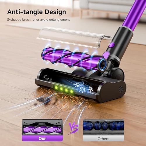 Honki Cordless Vacuum Cleaner, 500W/40Kpa Vacuum Cleaners for Home, Stick Vacuum Cordless with LED Display, Anti-Tangle & Wall Mount, 8 in 1 Lightweight Vacuum for Hard Floors Pet Hair(Purple)