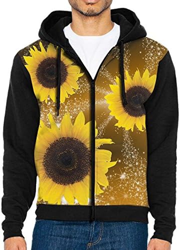Three Yellow Sunflower Pattern Men Fashion Sports colorful Hoodies Men With Hat Pocket Hit Color Sweater