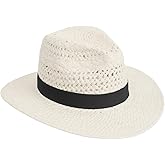Summer Straw Sun Hat, Wide Brim Fedora Panama Beach Hats for Men and Women