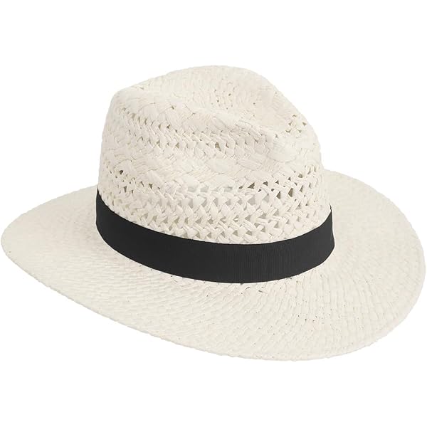 Unisex Wide-Brim Straw Sun Hat with Decorative Band - Cream Foldable Straw Summer Sun Hat for Women Thick Hair SPF 50  main image 4