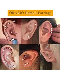 ORAZIO 7 Pairs Stainless Steel Barbell Stud Earrings Helix Tragus Ball Ear Piercing for Women Girls Round Barbell Earrings Set