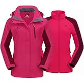 CAMEL CROWN Women's Ski Jacket Waterproof 3 in 1 Winter Jacket Windproof Warm Fleece Hooded Snowboard Mountain Snow Coat