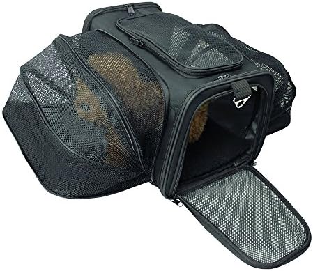 Jespet 16" Black Expandable Airline Approved Foldable Pet Travel Soft-Sided Carrier (Two Extension) w/ Fleece Bed