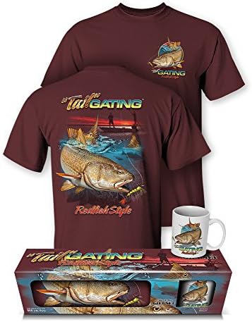 Follow the Action Redfish Tail Gating Fishing T-Shirt and Mug Premium Gift Set (X-Large)