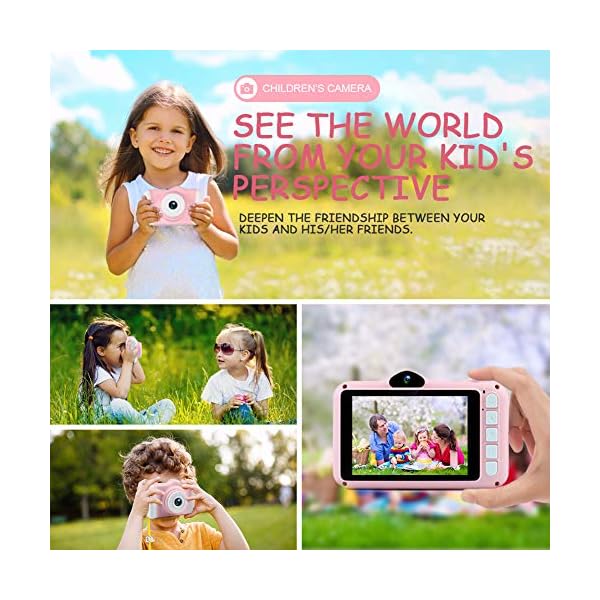 Kinderkamera - Digitalkamera, mit 3,5-Zoll-Großbildschirm 1080P HD 12MP Eingebaute 32GB SD-Karte USB Wiederaufladbare Selfie Kamera für 3-10 Jahre Alter Mädchen Geburtstag Kinder Spielzeug, Rosa – Bild 6