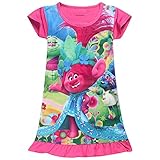 KIDHF Trolls Comfy Loose Fit Pajamas Girls Printed Princess Dress (Red,130/8-9Y)