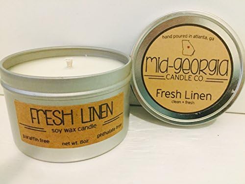 8oz. Fresh Linen Soy Wax Candle/Clean Burning/Highly Scented/Travel Tin