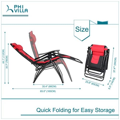 PHI VILLA Zero Gravity Chair Padded Recliner Adjustable Lounge Chair