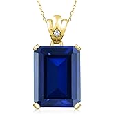Gem Stone King 11-20 Cttw Gemstone Birthstone Pendant Necklace For Women | 18K Yellow Gold Plated Silver | Emerald Cut 18X13MM | Round 1.8MM | Fine Jewelry Gifts for Her Mom Wife | 18 Inch Chain