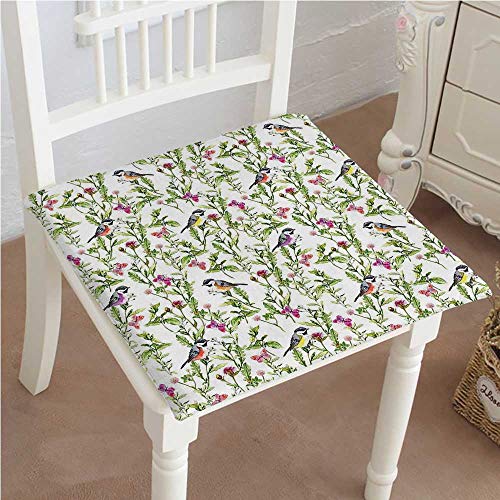 Squared Seat Cushion Seamless Watercolor Pattern with Meadow Birds and Flowers Floral Leaves Art Multicolor Garden Patio Home Kitchen Office Sofa Seat Pad 20"x20"x2pcs