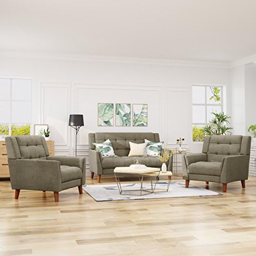 Christopher Knight Home Evelyn Mid Century Modern Fabric Arm Chair and Loveseat Set, Mocha
