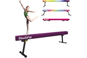 Sealoha 8ft Ultrasimple Adjustable&Foldable Balance Beam,High-Low Floor Beam Suede Gymnastics Equipment,No Tool Require, Gymnastics Beam for Training&Professional HomeTraining