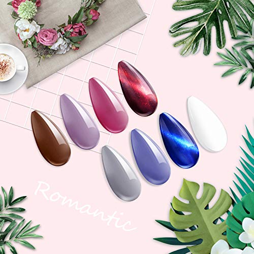 ab gel Gel Nail Polish Kit - Nude Series 6 Colors + 2 Cat Eye Nail Art Set, UV LED Soak Off Gel, 0.17 OZ 5ML