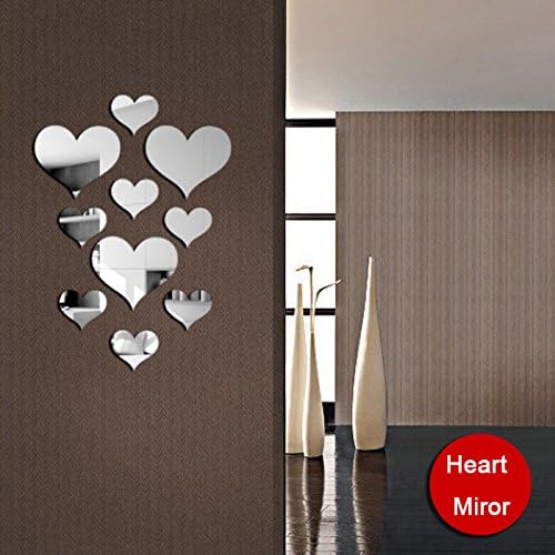 Mirror Wall Stickers, 3D Crystal Love Heart Acrylic DIY Art Wall Decals Home Living Room Bathroom TV Background Decor (Silver) - Image 4