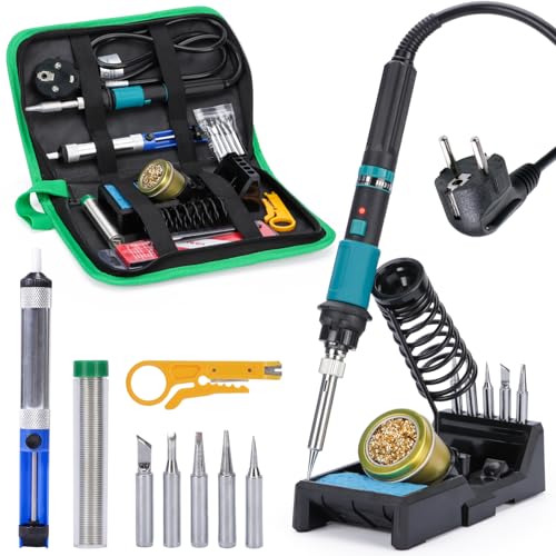 YIHUA 947-IX Electronic Soldering Iron Kit with Adjustable Temperature 220~480°C, Electric Soldering Iron Ignition Button Temperature Controlled ESD-Safe with 5 Soldering Tips Holder (EU PLUG)