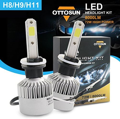 OTTOSUN LED Headlights Bulbs H8/H9/H11 X10 Series Bridgelux COB LED CHIPS Headlight Conversion kit 72W 8000LM for Car Truck Fog light or Halogen Head light Replacement, Xenon White -1 Year Warranty
