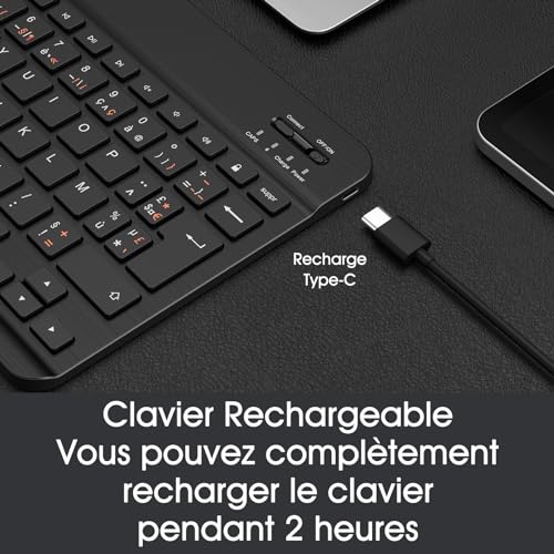 FINTIE Wireless Bluetooth Keyboard 10 Inches [French AZERTY] Lightweight Slim Keyboard for iPad, Android Tablet Samsung Galaxy, Xiaomi/Redmi Pad, Huawei/Honor Pad etc, Black