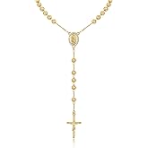 Gold Rosary Necklace for Women - 14k Gold Plated Virgin Mary Necklaces,Non Tarnish Golden Catholic Rosary Beads Cross Y Necklace,Rosarios Catolicos Crucifix Jewelry,Religious Virgen de Guadalupe Gift