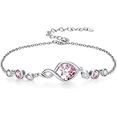 HPQQ Infinity Birthstone Bracelet 925 Sterling Silver Heart Love Infinity Link Bracelet Fine Jewelry Valentines Day Birthday Gifts for Women Girlfriend Wife
