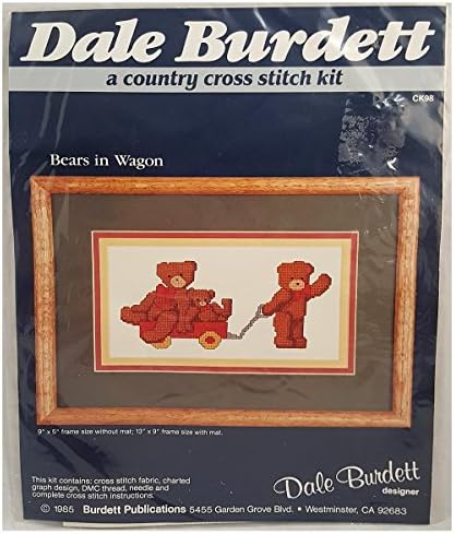 Vintage 1985 Dale Burdett "Bears In Wagon" Counted Cross Stitch Kit No. CK98