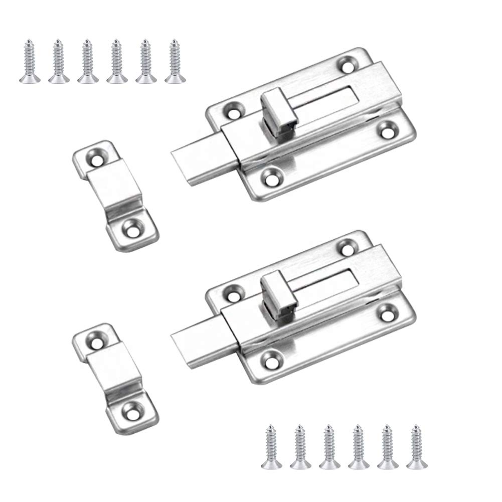 2Pcs Door Lock Bathroom Locks 3 Inch Small Toilet Door Bolt Snib Lock Slide Lock Latch Sliding Door Lock Heavy Duty Gate Bolt Door Stainless Steel Door Latch Lock Small for Internal Doors Bedroom