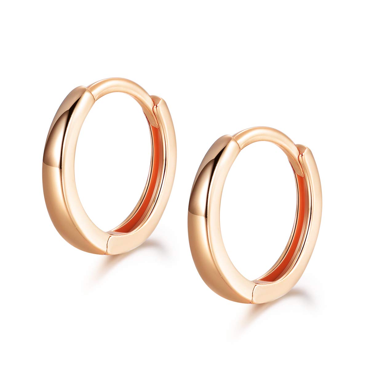 Shuxin Hoop Earrings 925 Sterling Silver, Glossy Huggie Hinged Earrings for Women & Men, Diameter 13mm Hypoallergenic Rose Gold Small Sleeper Hoops Earrings