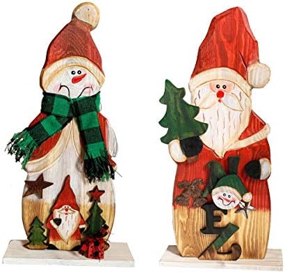 Yumbor 木製 クリスマス 自立式 雪だるま サンタ 置物 クリスマス冬 装飾 高さ14 5インチ アンティーク テーブルトップ 炉棚 センターピース クリスマスパーティー装飾 雪だるまサンタクロース