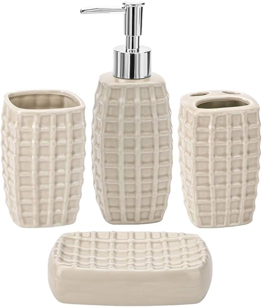 Jotom Seifenspender Zahnputzbecher Zahnbecher Zahnburstenhalter Seifenschale Seifenschale 4tlg Badezimmer Zubehor Set Beige Amazon De Kuche Haushalt