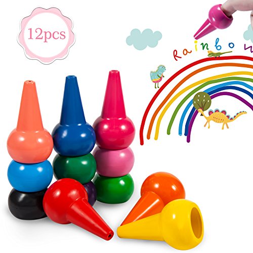Finger Crayons for Toddlers,Ailuki 12 Colors Washable Paint Crayon Sticks Stackable Toys Non Toxic Toddler Crayons Drawing Pencil Safe for Kids, Toddlers, Child