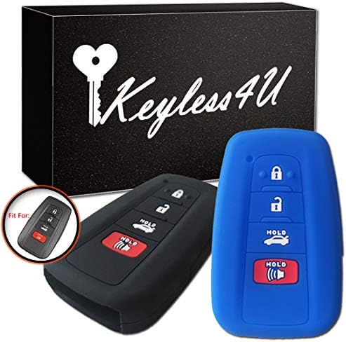 2Pcs Keyless4U Silicone 4 Buttons Key Fob Case Cover Full Protector Remote Jacket For 2018 Toyota Camry 2017 C-HR Prius (Black Blue)