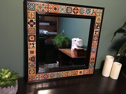 Talavera Tile Mirror with Mahogany Frame - 24 in x 28 in.