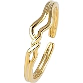 MUSTHAVE 18K Gold Plated Kont Ring for Women, Wavy Ring, Open Ring, Stack Ring, Yellow Color, Fashion Jewelry for lady, Wave