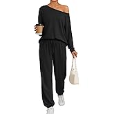 AUTOMET Womens Lounge Sets 2 Piece Matching Pajamas Travel Airport Fall Outfits Cute Pjs Off Shoulder Tops Loungewear